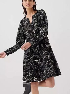 NWT Pact Organic Cotton Floral Long-Sleeve Tiered Dress Tie Waist XXL